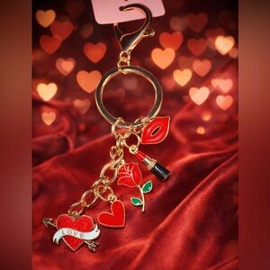 Romantic Red and Gold Bag Charm/ Keychain with Charms
